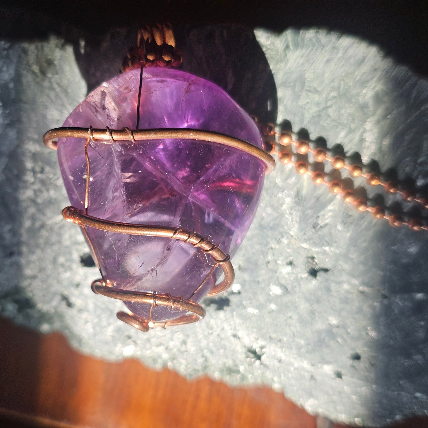Handcrafted Amethyst Wire-Wrapped Copper Pendant