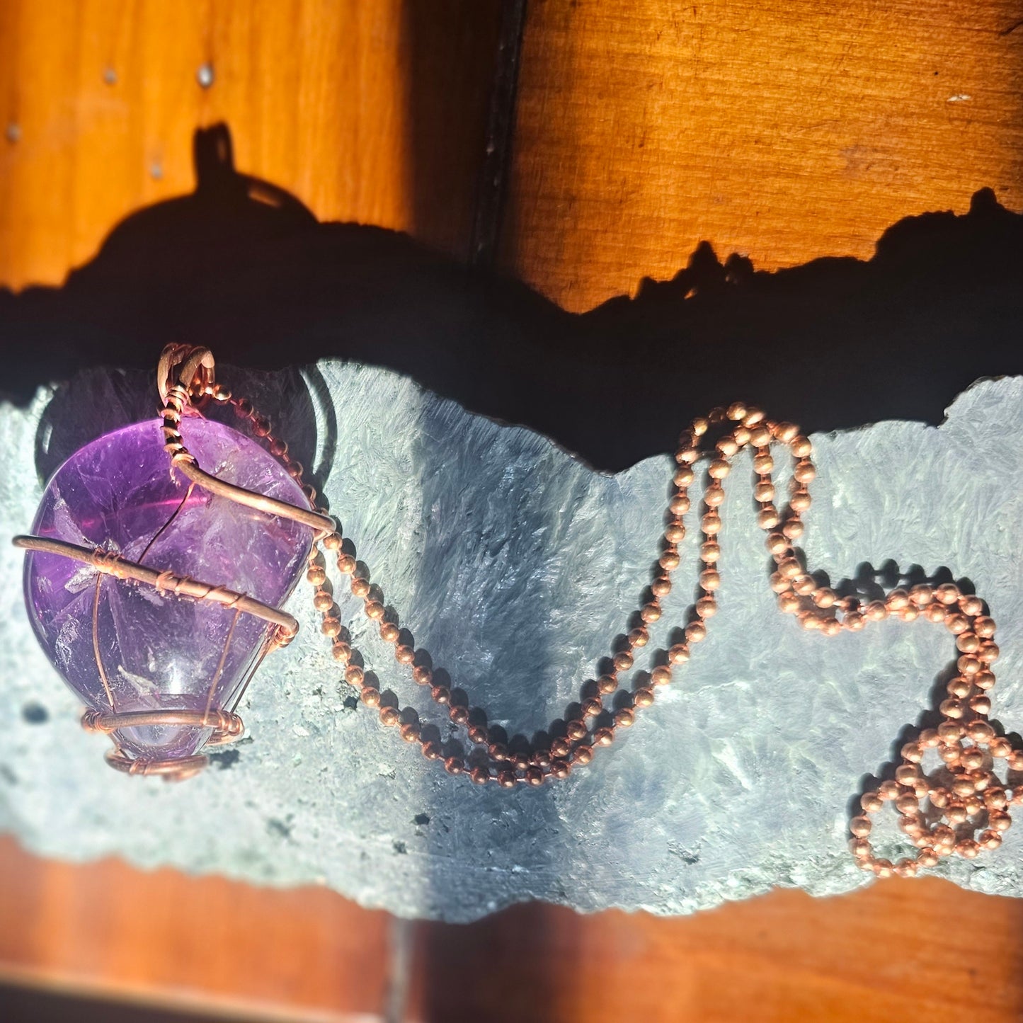 Handcrafted Amethyst Wire-Wrapped Copper Pendant