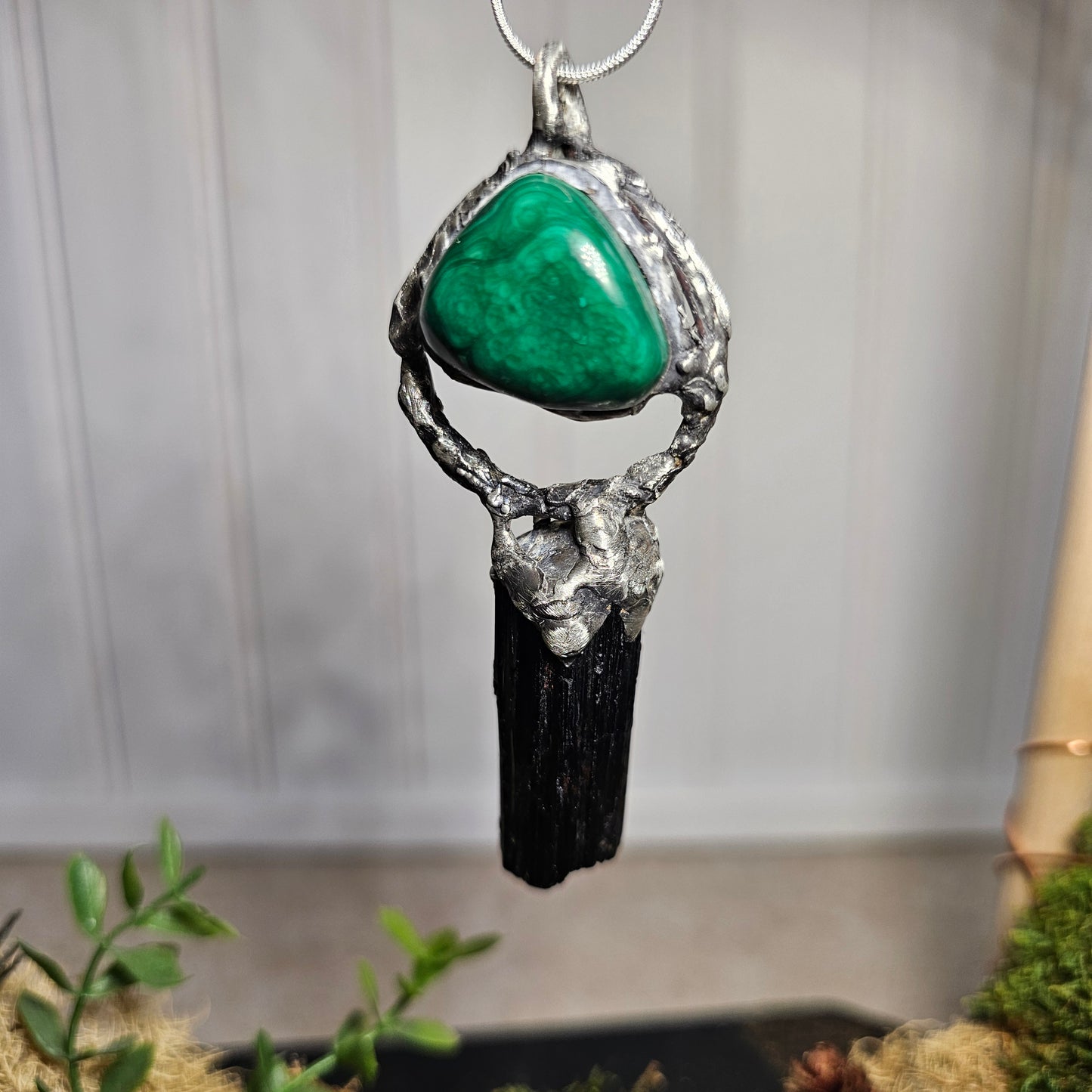 Malachite & Black Tourmaline Rod Pendant