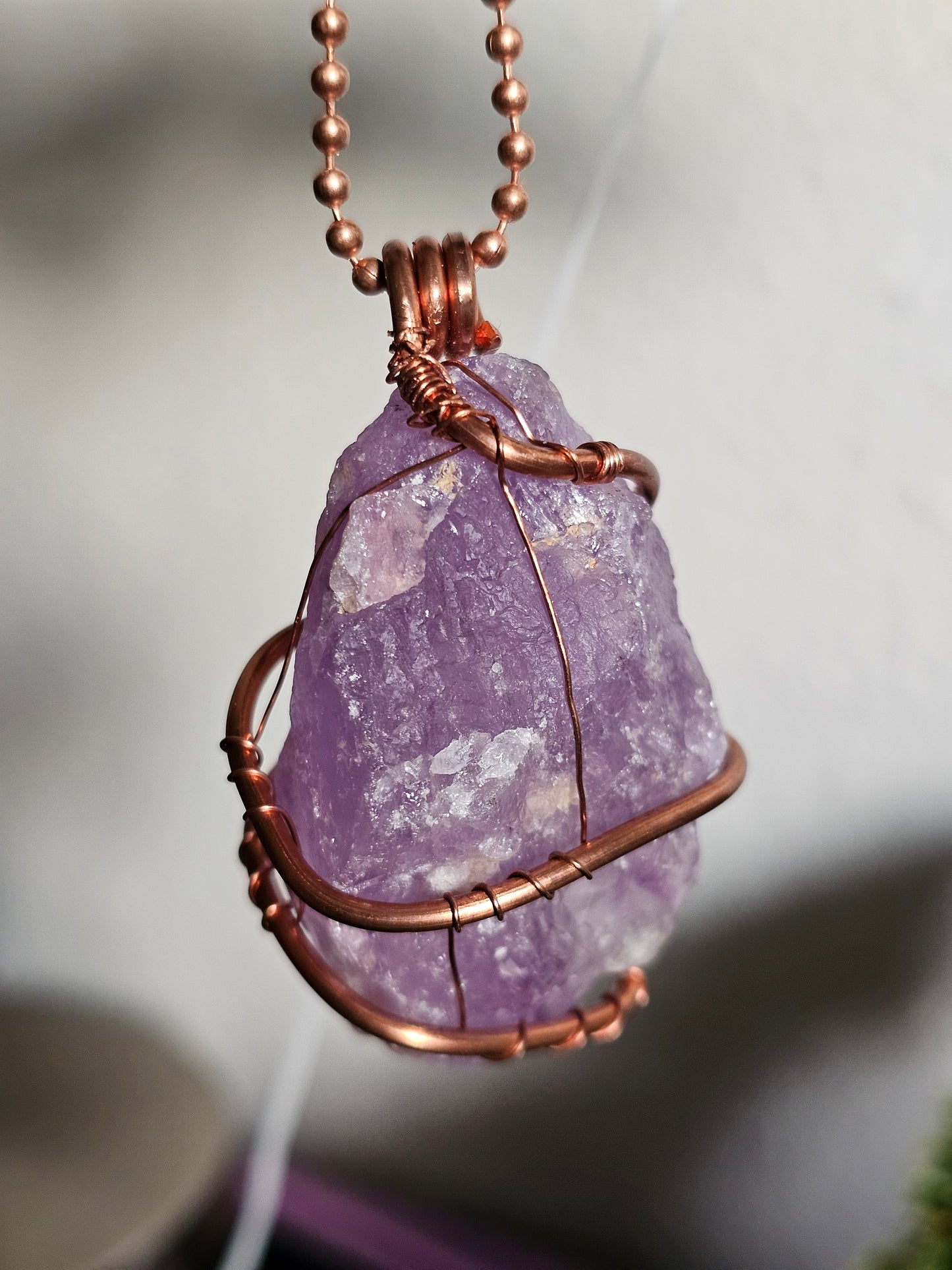 Raw amethyst crystal wire wrapped copper pendant