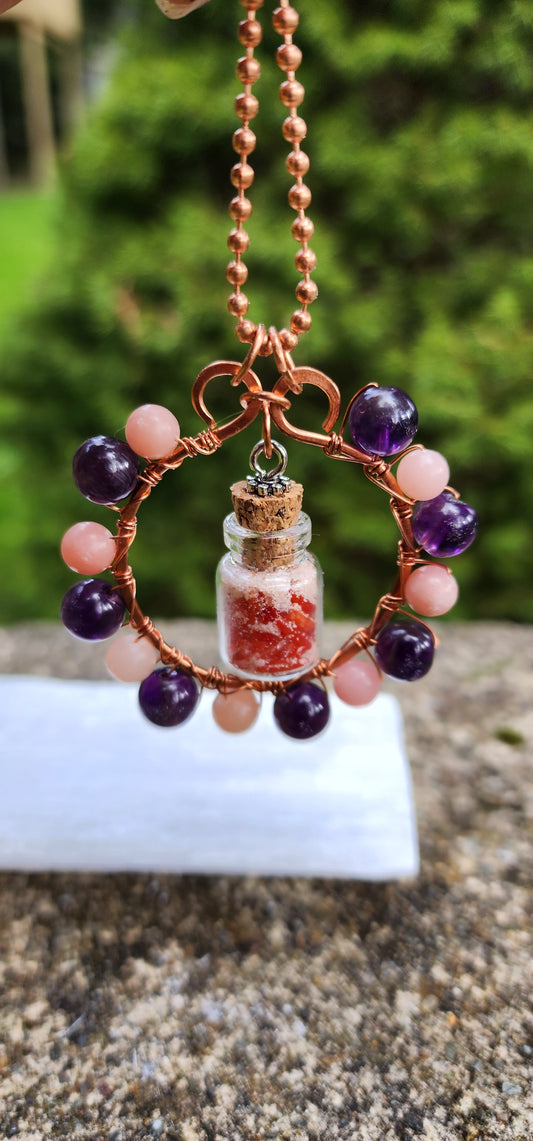 Love potion pendant with Amethyst and Pink Opal