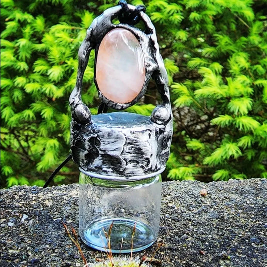 Rose Quartz Glass Jar Pendant 
