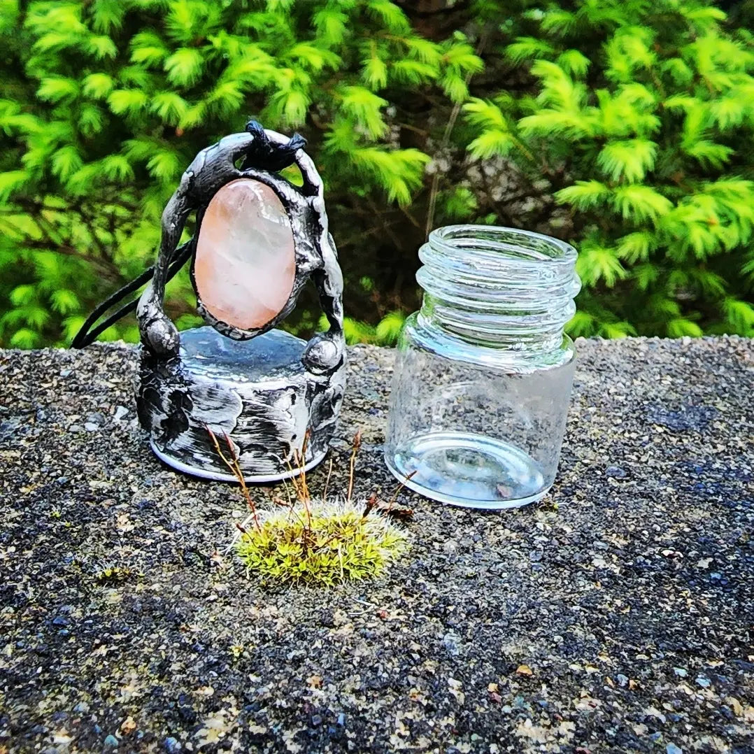 Rose Quartz Glass Jar Pendant 
